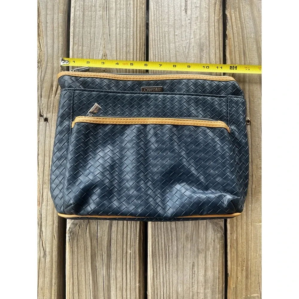 Joan &‎ David Navy Blue And Tan Woven Cosmetic Bag Makeup Toiletries